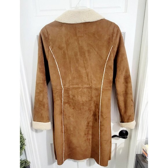 Old Navy Womens Brown Faux Suede Sherpa Lined Trench Coat Jacket Size Medium - Picture 5 of 14